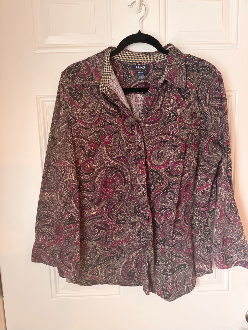 Chaps Women's Paisley Button-Down Shirt in Burgundy and Black